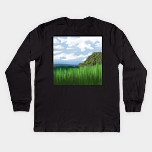 Mountain Scene Clouds Kids Long Sleeve T-Shirt